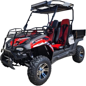 TrailMaster Challenger 200EUX UTV Side-by-Side, Front Cargo Rack, Rear Dump Bed, Deluxe Alloy Wheels, LED Light Bar